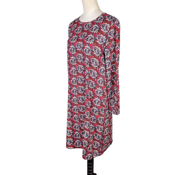 loft TALL Shadow Floral Red Print 3/4 Sleeve Lightweight Knee Length Shift Dress - Picture 5 of 14